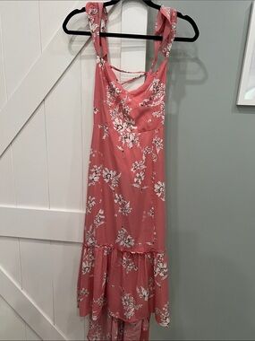Lulu's Coral Pink Floral High-Low Dress